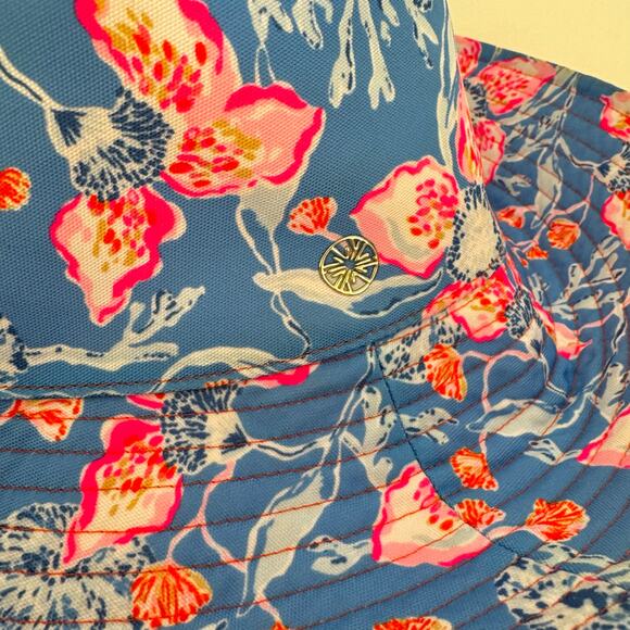 Lilly Pulitzer Reversible Canvas Bucket Hat Blue Floral/Orange OS UPF 50+ main image 10